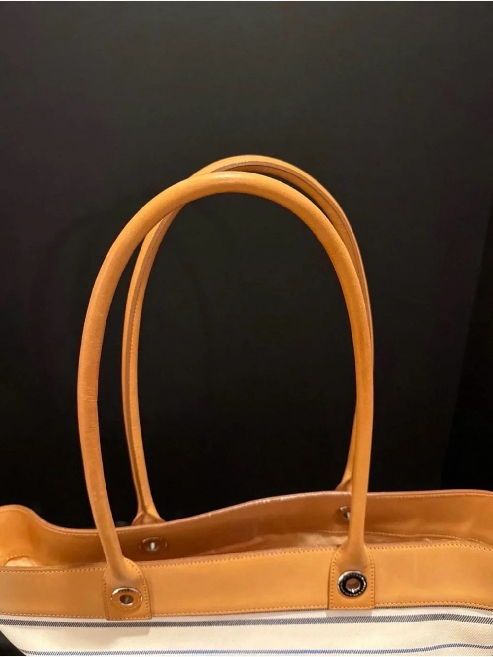 Burberry Cream and Tan Striped Canvas Tote